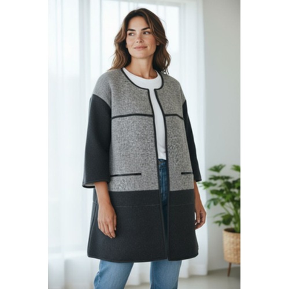 Pendleton Zip Up Sweater Coat Women's 55 in Chest Grey Colorblock Wool Blend